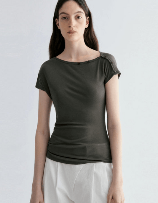 Tiitaa.com × Tiitaa: One - piece Neckline Knit Short Sleeve(Check Below Same Price With Tmall） runway look in Gray