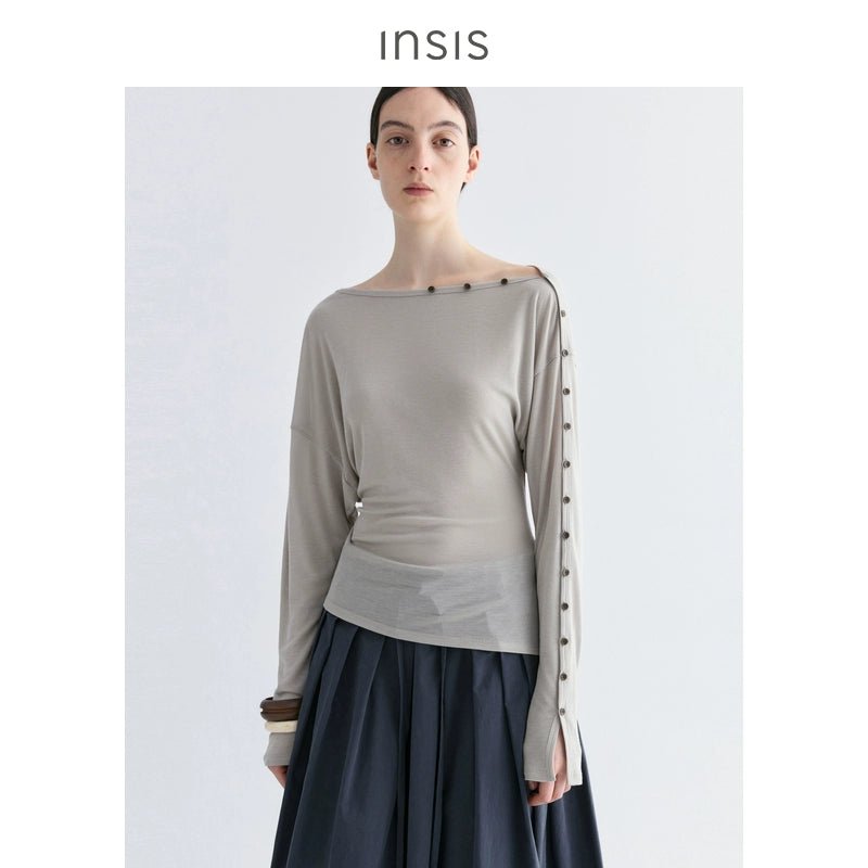 Tiitaa.com × Tiitaa: Slant Shoulder One - line Collar Knit Long Sleeve(Check Below Same Price With Tmall） runway look in Green