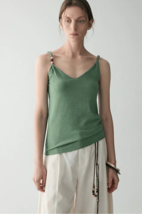 Tiitaa.com × Tiitaa: V - neck Twisted Knit Camisole(Check Below Same Price With Tmall） runway look in Grass Green