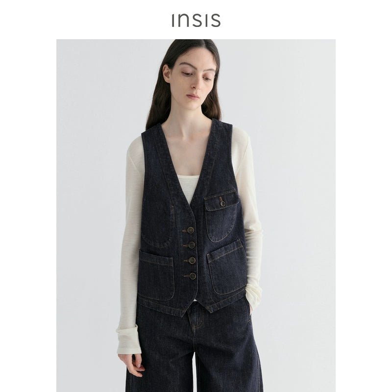 Tiitaa.com × Tiitaa: Multi - pocket Denim Vest(Check Below Same Price With Tmall） runway look in Dark Blue