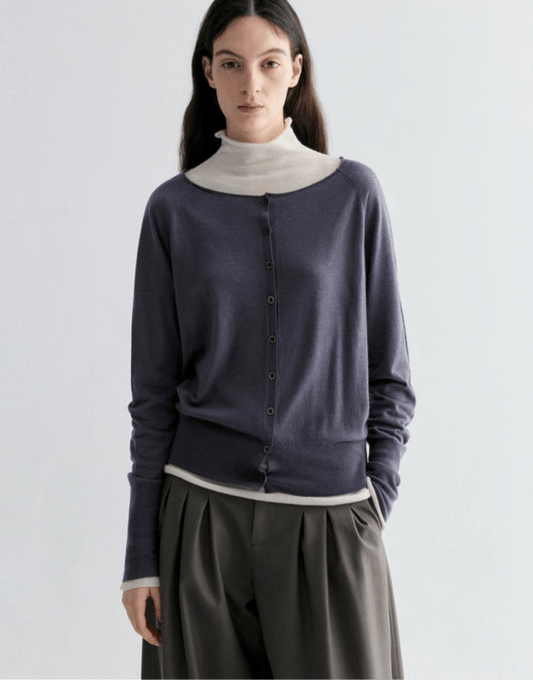 Tiitaa.com × Tiitaa: Boatneck Stacked Sleeve Wool Cardigan(Check Below Same Price With Tmall） runway look in Purple