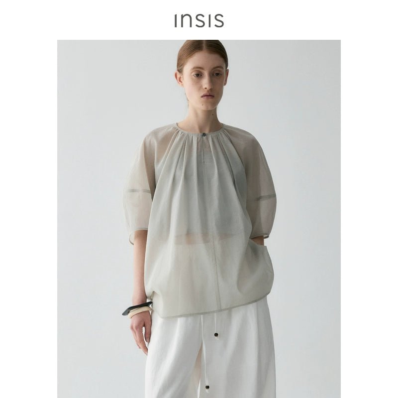 Tiitaa.com × Tiitaa: Cocoon Shape Crew Neck Blouse(Check Below Same Price With Tmall） runway look in Gray