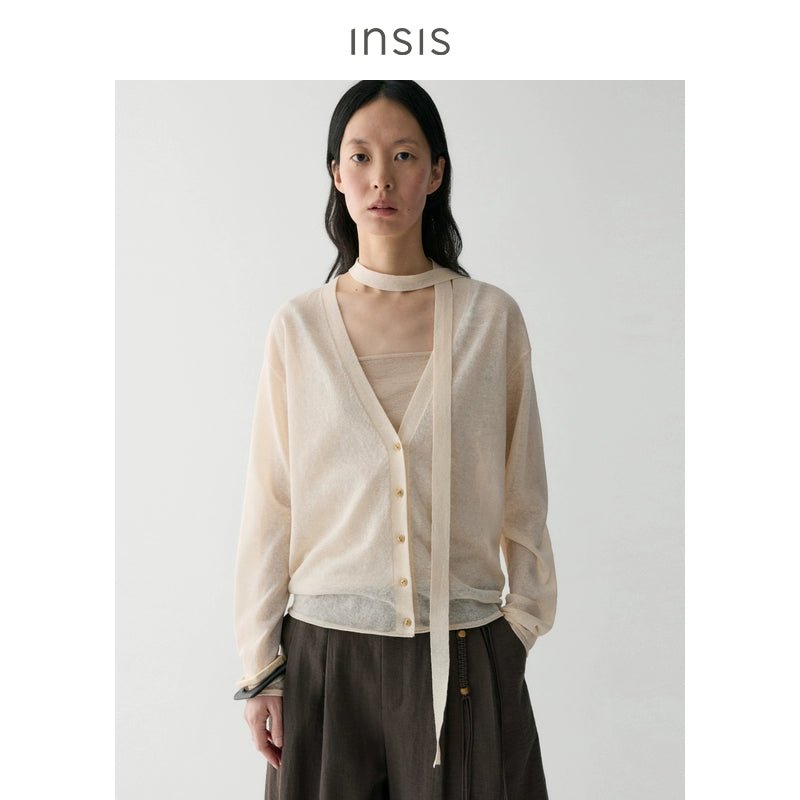 Tiitaa.com × Tiitaa: V - Neck Ribbon Knit Cardigan(Check Below Same Price With Tmall） runway look in white
