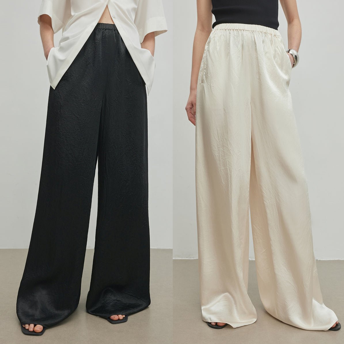 Tiitaa.com × Tiitaa: Acetate Textured Casual Wide Leg Pants(Check Below Same Price With Tmall） runway look in Cream