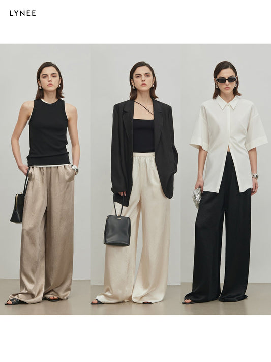 Tiitaa.com × Tiitaa: Acetate Textured Casual Wide Leg Pants(Check Below Same Price With Tmall） runway look in Cream