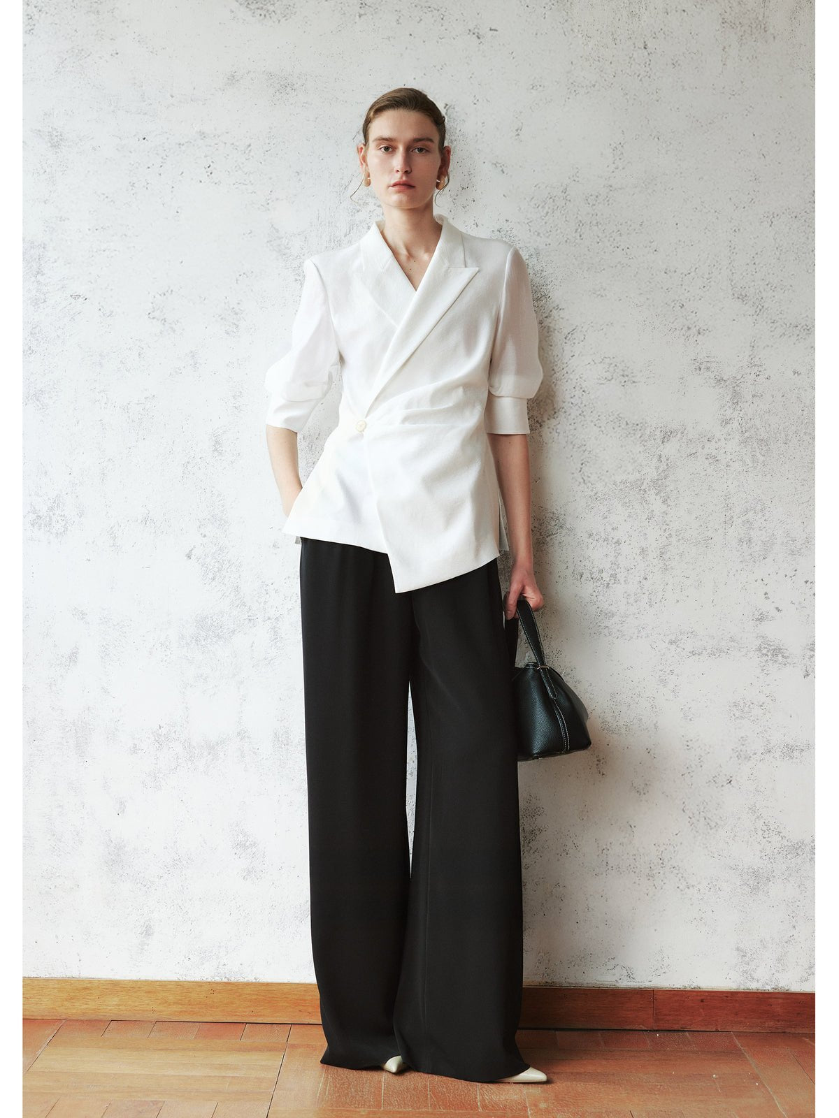 Tiitaa.com × Tiitaa: Bump Collar Seven - quarter Sleeve Blazer(Check Below Same Price With Tmall） runway look in Black