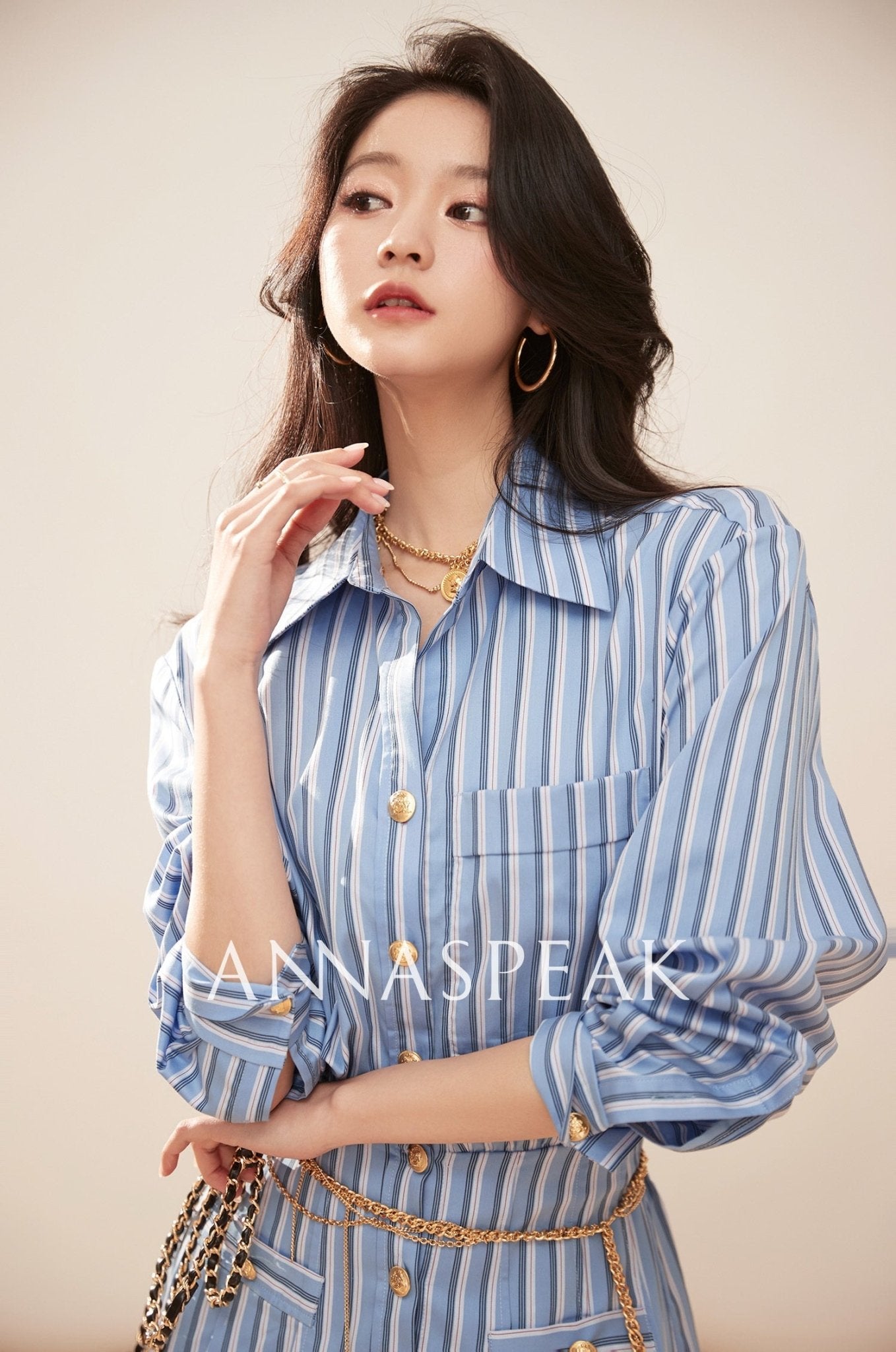 Tiitaa.com × Tiitaa: Classic Lapel Waist Dress(Check Below Same Price With Taobao） runway look in Blue And White Stripes