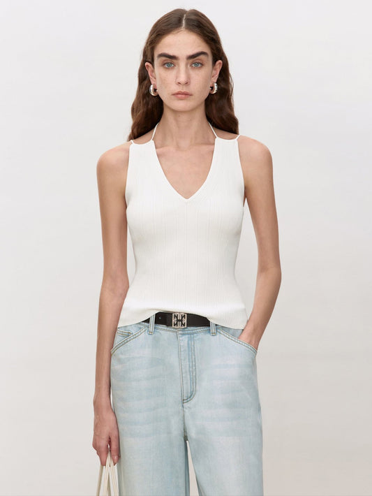 Tiitaa.com × Tiitaa: Double Strap V - Neck Knit Camisole(Check Below Same Price With Tmall） runway look in White