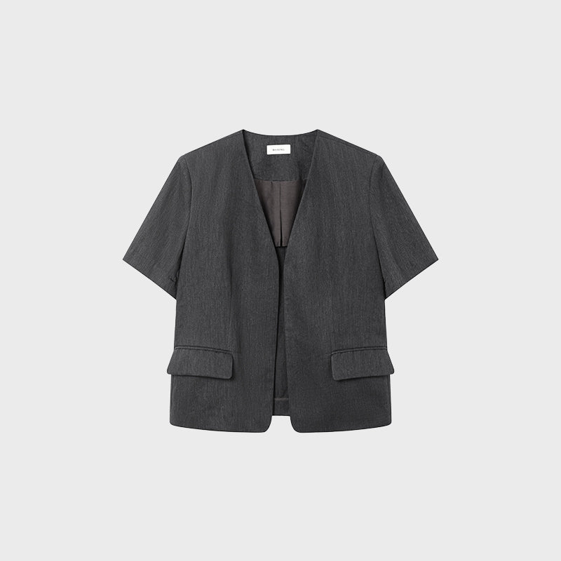 Tiitaa.com × Tiitaa: Deep V - neck Linen Blazer(Check Below Same Price With Tmall） runway look in Dark Gray