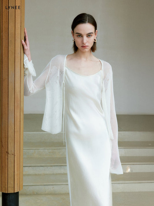 Tiitaa.com × Tiitaa: Flared Sleeve Lace - Up Knit Cardigan(Check Below Same Price With Tmall） runway look in White