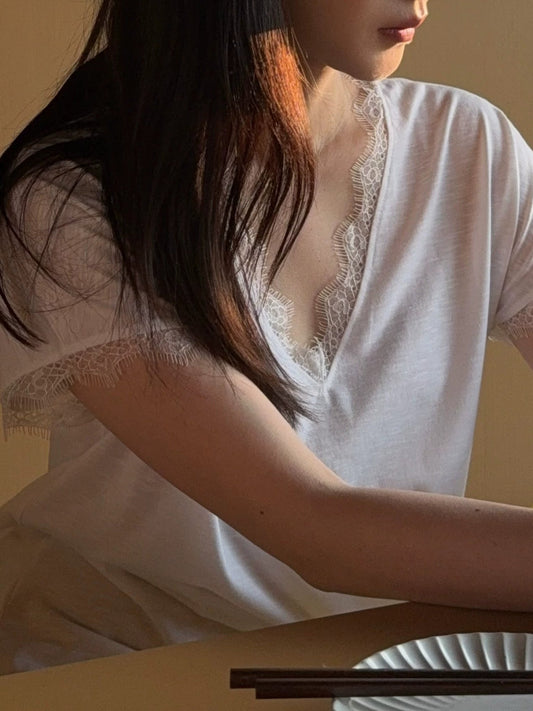 Tiitaa.com × Tiitaa: Lace Patchwork T-Shirt(Check Below Same Price With Tmall） runway look in 6 - 8