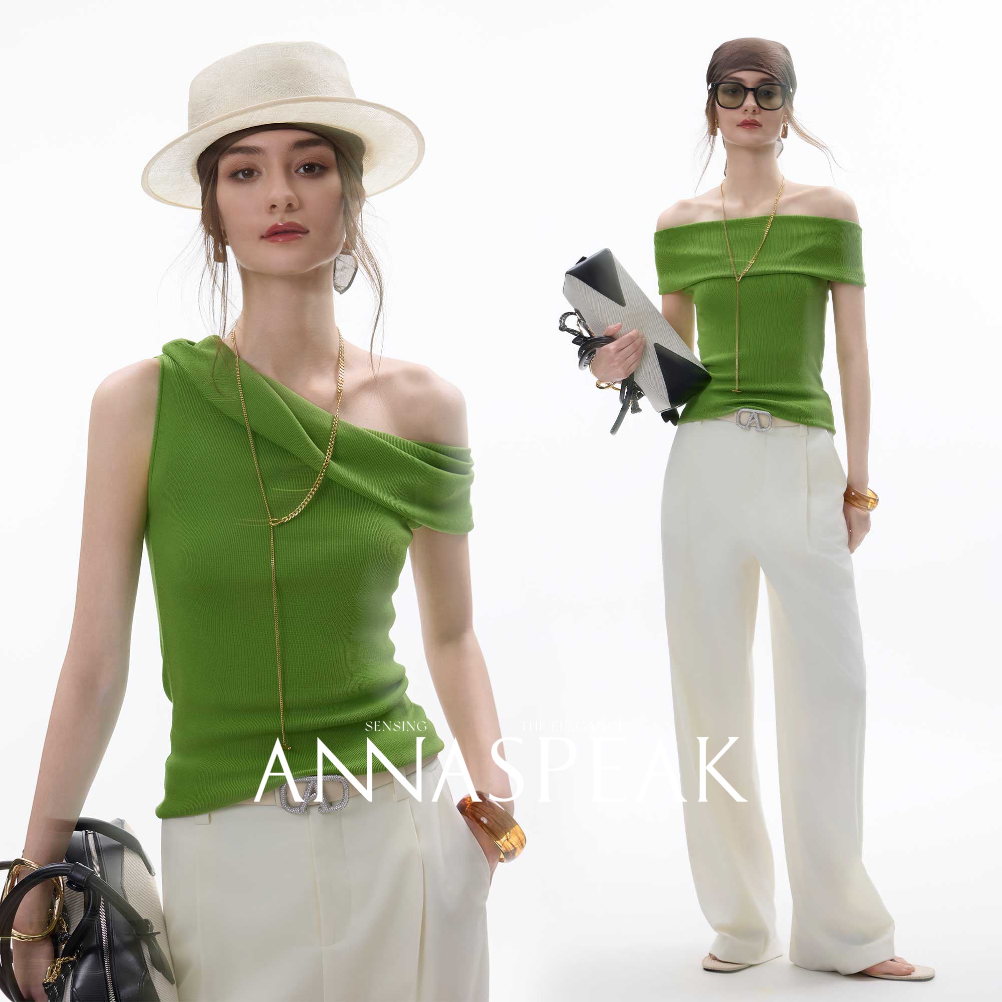 Tiitaa.com × Tiitaa: One - shoulder Sweater(Check Below Same Price With Taobao） runway look in Green