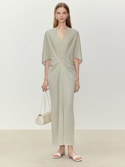 Tiitaa.com × Tiitaa: Pleated Knit Dress(Check Below Same Price With Tmall） runway look in Light Gray Green