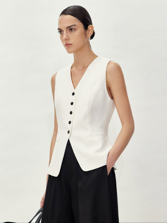 Tiitaa.com × Tiitaa: Simple V - neck Slim Vest(Check Below Same Price With Tmall） runway look in White